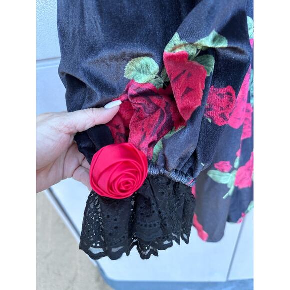 For Love & Lemons Yara Floral Mini Fairy Whimsigoth Velvet Babydoll Dress Sz XL - Picture 12 of 16